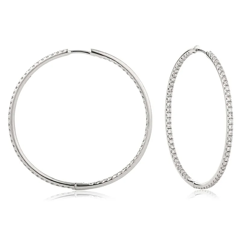 Oval Gemstone Earrings-DIAMOND HOOP EARRINGS IN 18K WHITE GOLD