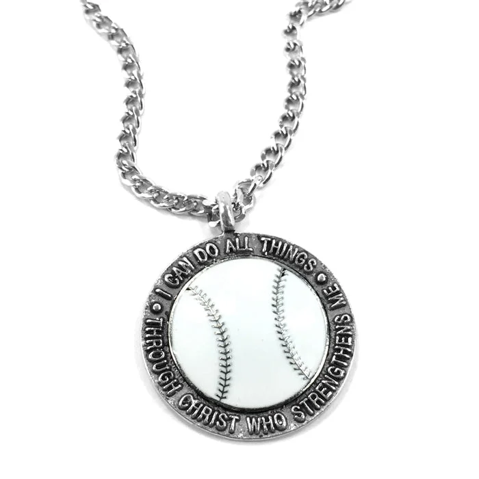 Crystal Flower Necklaces-Baseball Necklace Phil 4:13 on 18 Inch Chain