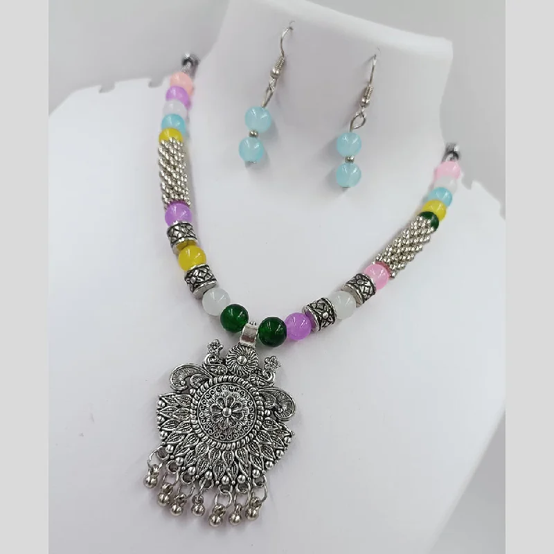 Art Deco Necklaces-Kavita Art Oxidised Plated Pearls Necklace Set