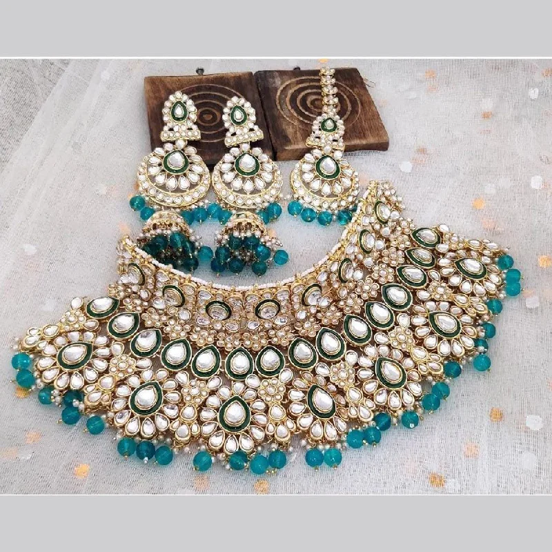 Colorful Stone Necklaces-India Art Gold Plated Kundan and Beads Necklace Set