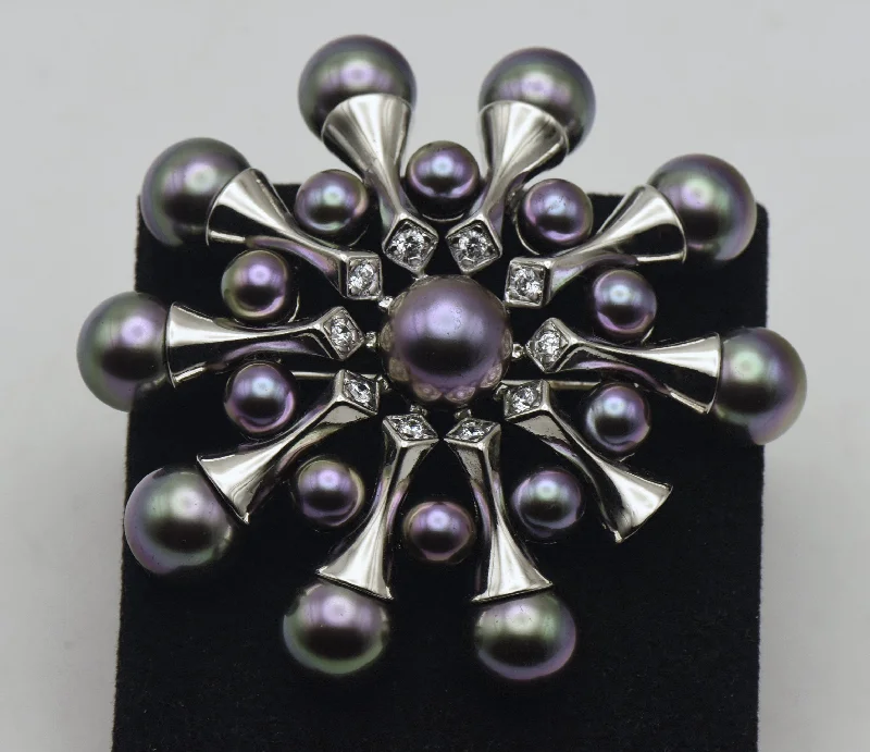 Bridal Brooch for Wedding-Majorica - Vintage Sterling Silver Faux Pearl and Cubic Zirconia Brooch - AS IS