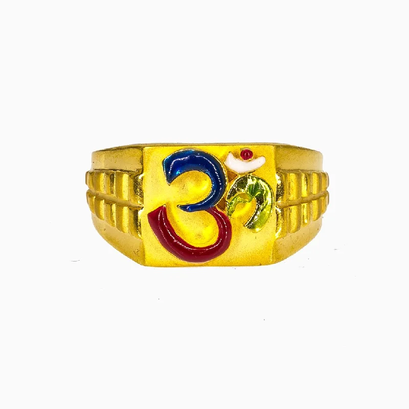 Custom Name Rings-22K Yellow Gold Om Ring for Men W/ Colorful Enamel Design