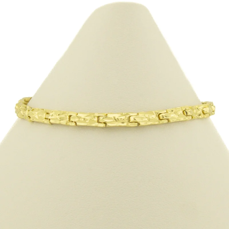 Silver Charm Bracelets-4mm Wide Nugget Link 6.75" Bracelet in 14K Yellow Gold