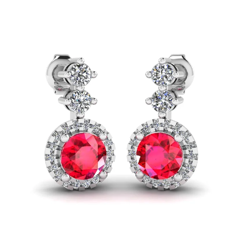 Turquoise Earrings for Women-Ruby 1.10 Carat Round Shape Halo Lab Grown Diamond Drop Earrings E1RBR