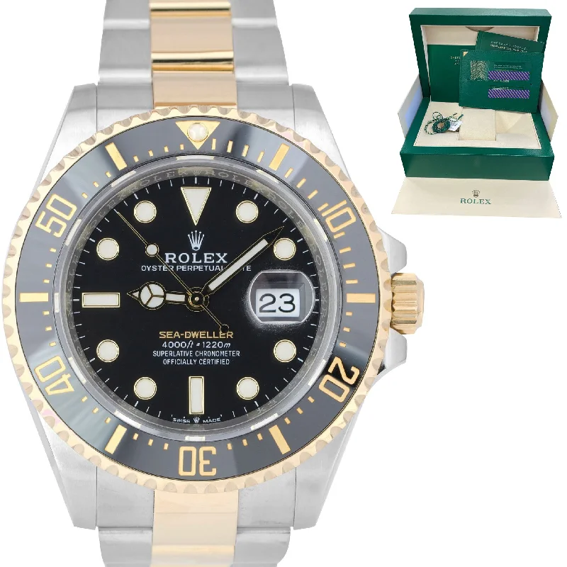 Women’s Watches with Customizable Bands-2020 NEW CARD Rolex Sea-Dweller 43mm Two-Tone Yellow Gold Black Watch 126603