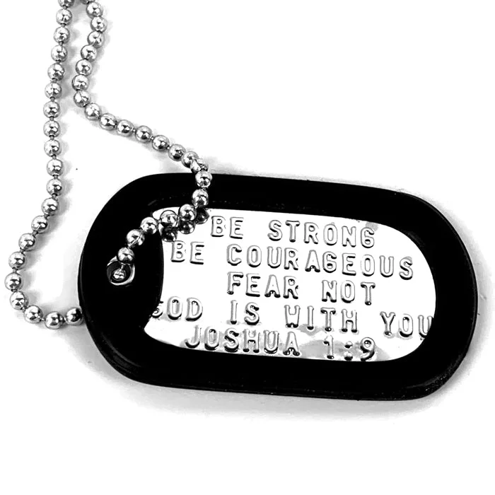 Unique Layered Necklaces-Be Strong and Courageous Fear Not Dog Tag Silencer Necklace