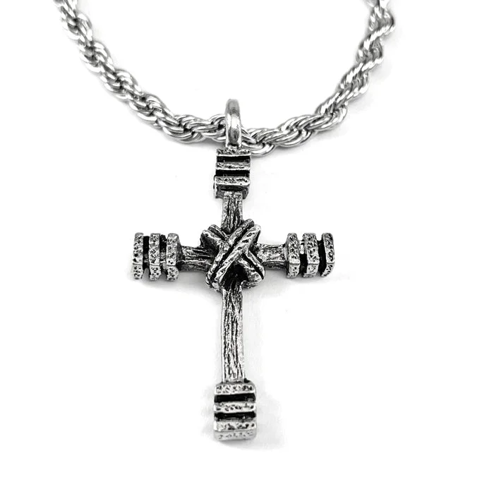 Simple Beaded Necklaces-Rugged Cross Antique SilverNecklace Rope Chain