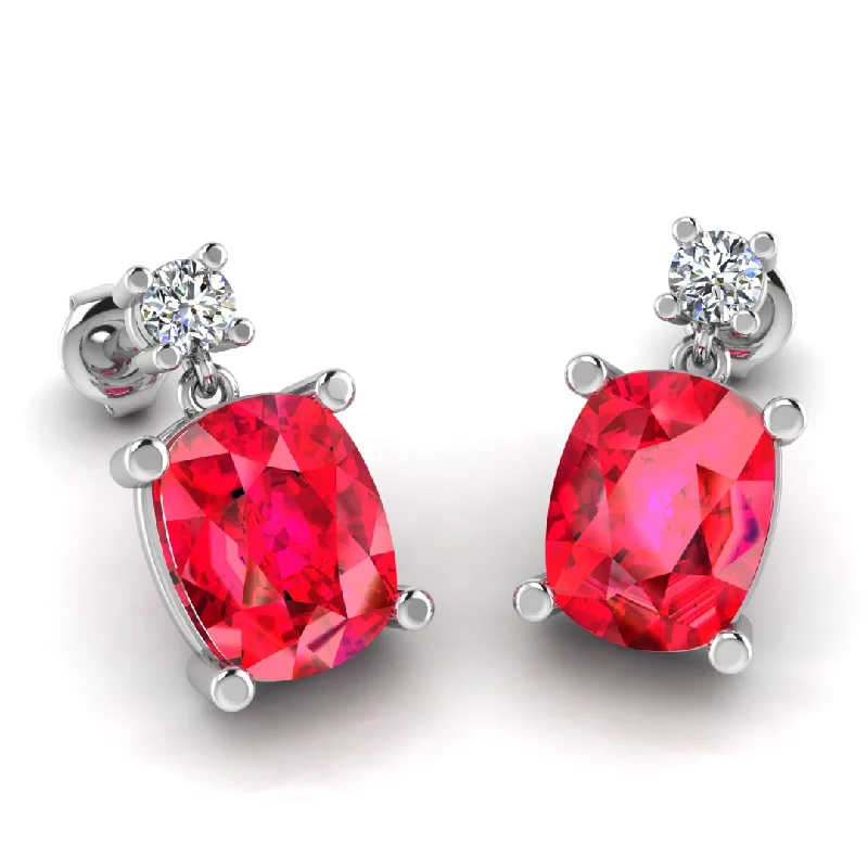 Funky Resin Earrings-Cushion Shape Ruby Lab Grown Diamond Drop Earrings EDCCR