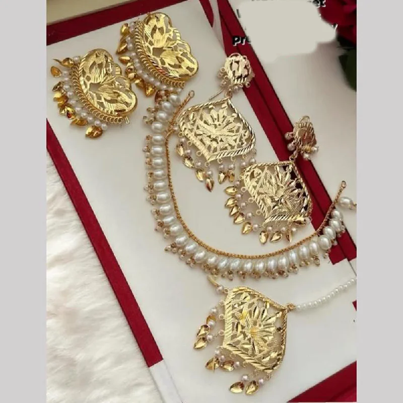 Vintage Style Necklaces-FS Collection Gold Plated Pearl  Necklace Set