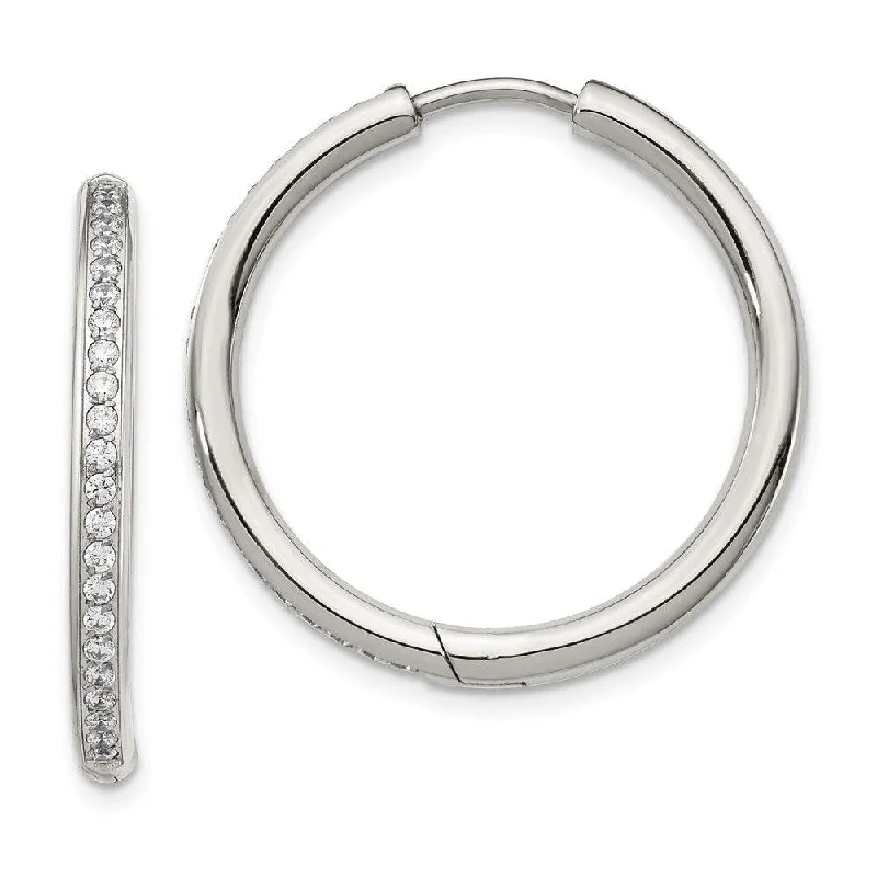 Eco-Friendly Earrings-Stainless Steel Polished with CZ 2.50mm Hinged Hoop Earrings