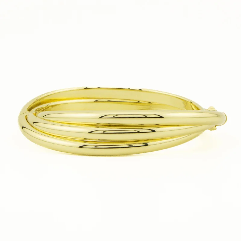 Trendy Leather Bangles-15mm Wide Hollow Hinged Bangle Stack Bracelet in 14K Yellow Gold - 32.2 grams