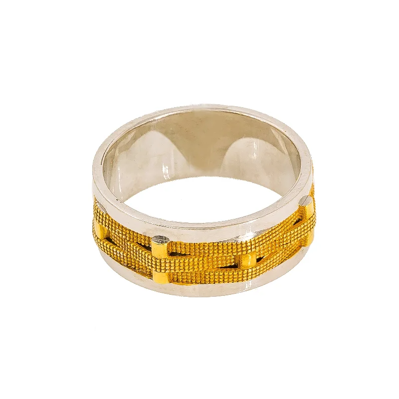 Simple Gold Rings for Men-22K Multi Tone Gold Band Ring for Men W/ Crossover Pipe Detail