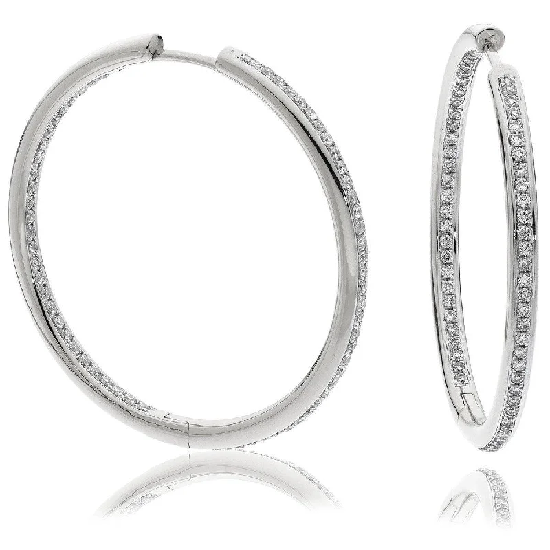 Bohemian Feather Earrings-DIAMOND GRAIN SETTING HOOPS IN 18K WHITE GOLD