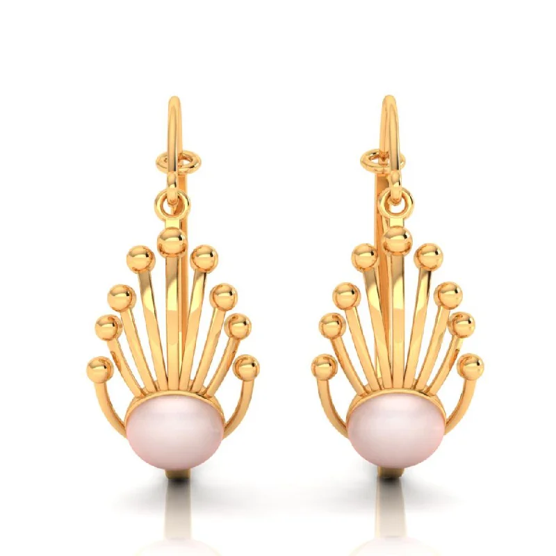 Swarovski Crystal Earrings-18k Gold Earrings With A Very Beautiful Design Featuring A Spherical Bead In Between