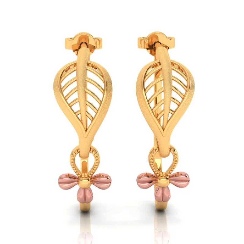 Bright Colored Earrings-18k Delicate Earrings With Leafy Motif And A Yellow Gold Floral Pattern