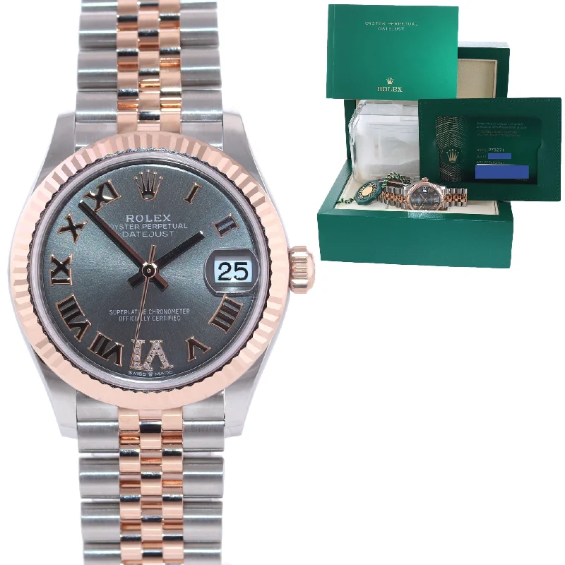 Classic Gold Watches with Leather Bands-2021 PAPERS Rolex DateJust 278271 Rose Gold Slate Diamond Jubilee 31mm Watch