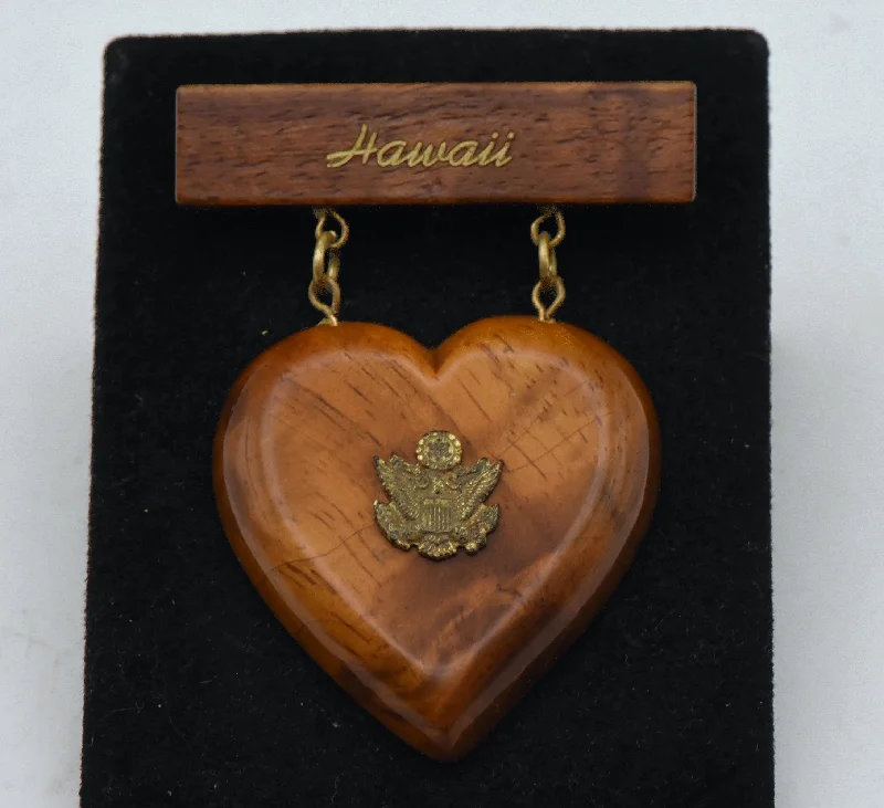 Elegant Crystal Brooch for Women-Vintage Wooden Hawaii US Army Heart Brooch