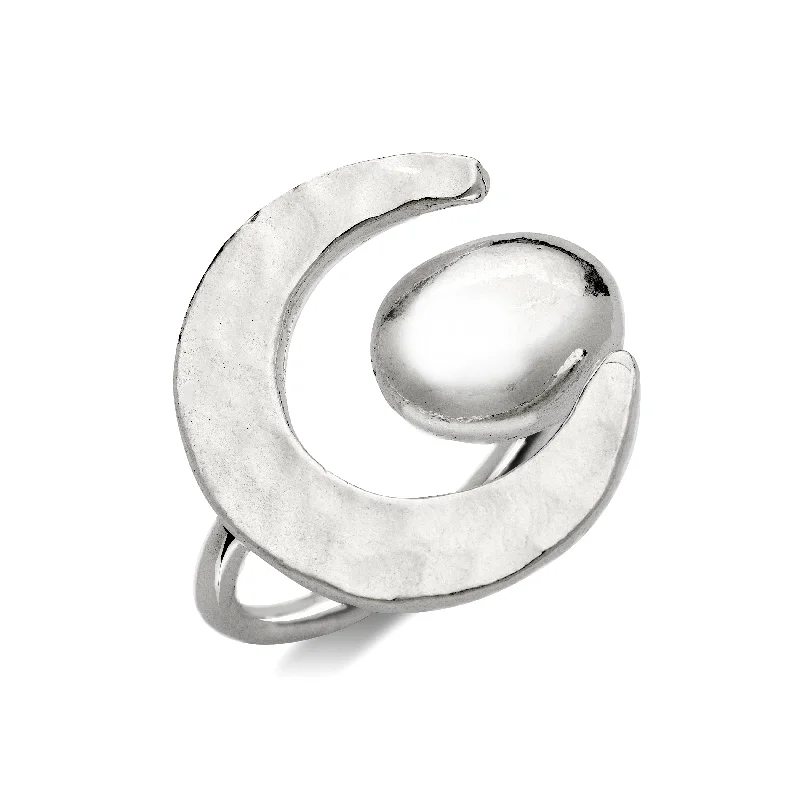 Custom Wedding Bands-Crescent Moon Open Ring .925 Sterling Silver