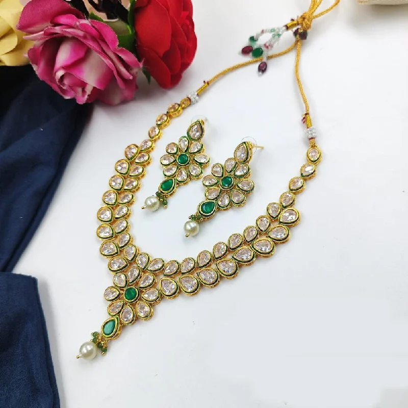 Customized Jewelry Necklaces-Akruti Collection Gold Plated Kundan Stone Necklace Set