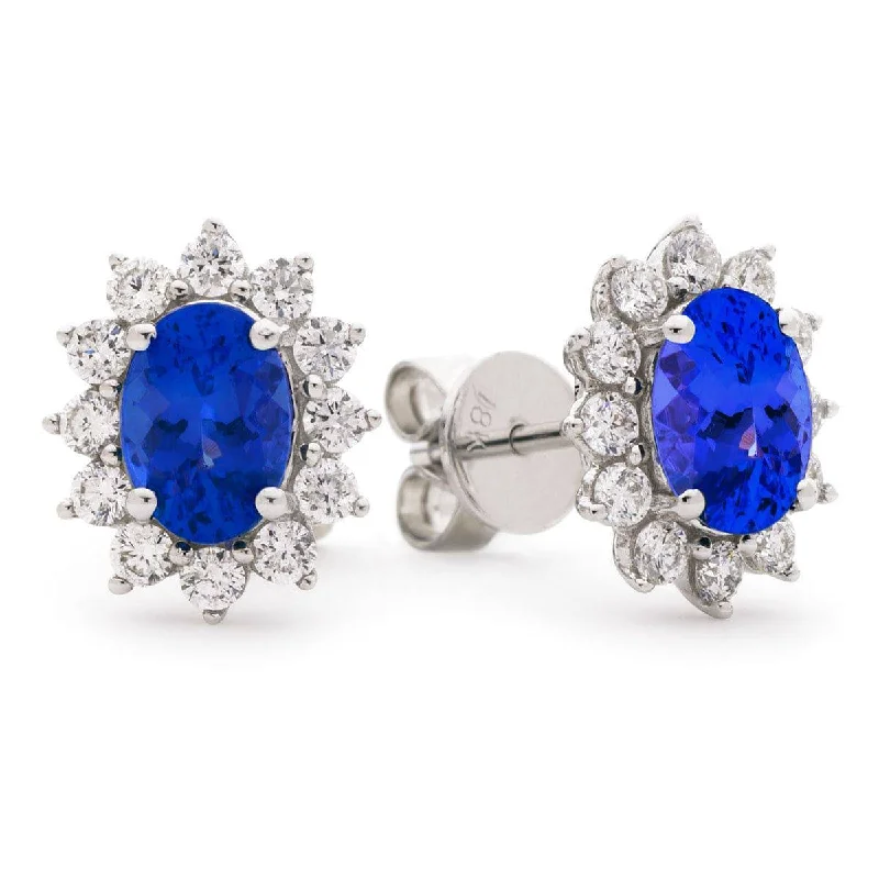 Premium Gold Earrings-TANZANITE AND DIAMOND CLUSTER STUD EARRINGS