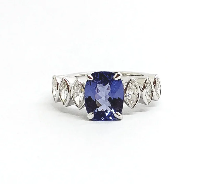 Stylish Gemstone Rings-Tanzanite and Marquise  Diamond Ring AD NO. 2111