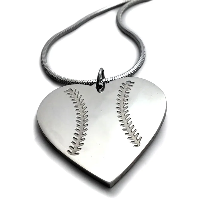 Colorful Stone Necklaces-Baseball Heart Necklace on Rope Chain