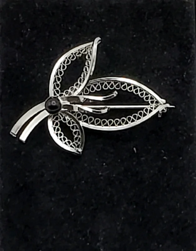 Custom Diamond Brooch for Women-Vintage Silver Tone Metal Filigree Leaf Brooch