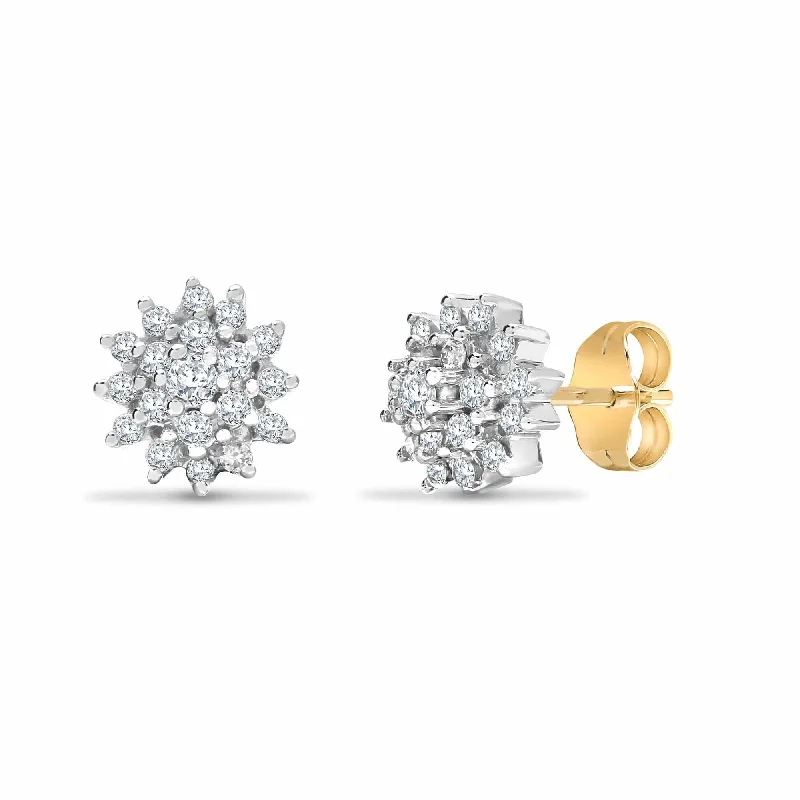 Unique Stud Earrings-DIAMOND CLUSTER STUD EARRINGS IN 9K YELLOW GOLD