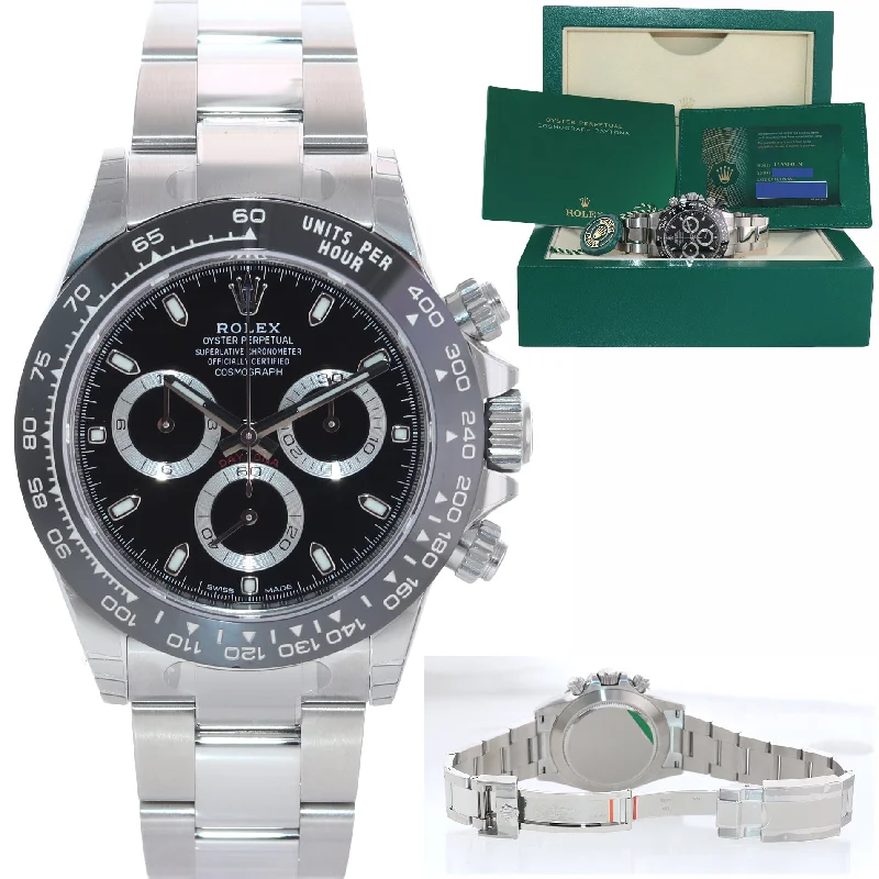 Affordable Leather Watches-STICKERS 2022 BRAND NEW PAPERS Rolex Daytona 116500LN Black Ceramic Steel Watch