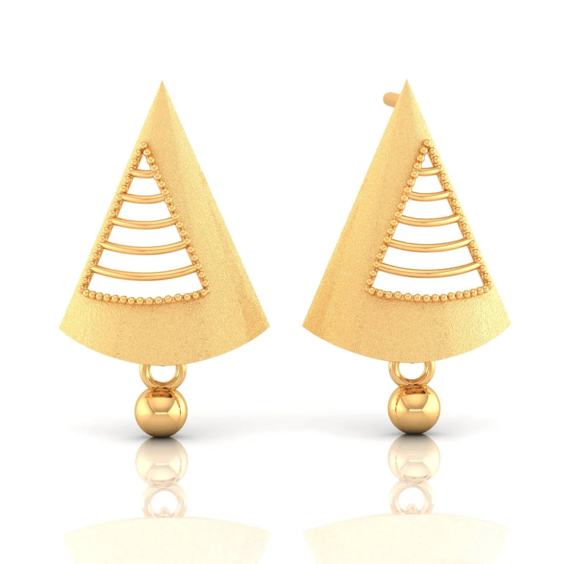 Sterling Silver Earrings-22KT (916) Yellow Gold Triangle Cut-out Drop Earrings With Beaded Details And Dangling Spheres