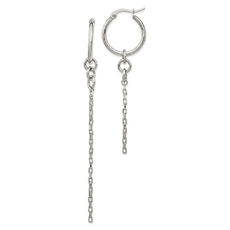 Funky Silver Earrings-Stainless Steel Polished Long and Short Chain Dangle Hoop Earrings