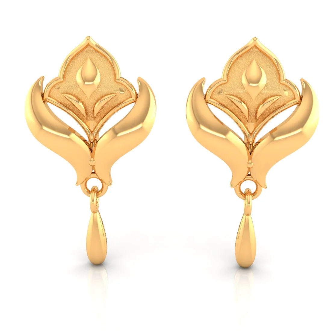 Cheap Fashion Earrings-22KT (916) Yellow Gold Winged Drop Earrings With Drop Dangles