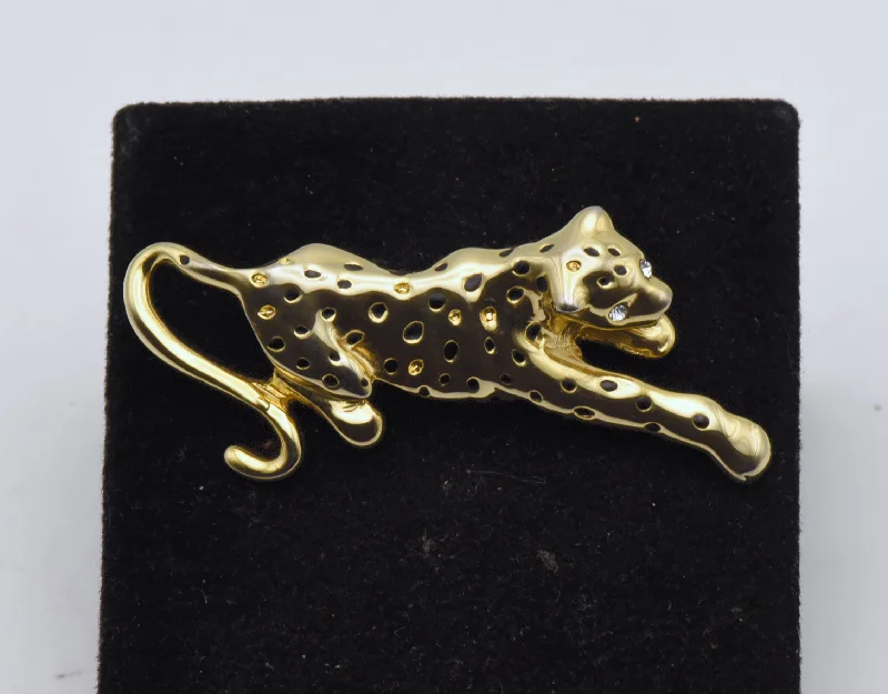 Retro Brooch with Vintage Charm-Vintage Gold Tone Metal Leopard Brooch