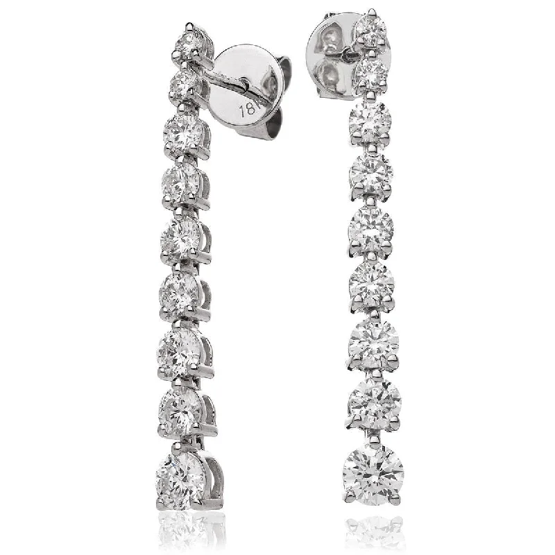 Simple Stud Earrings for Daily Wear-DIAMOND THREE CLAW SETTING DROP EARRINGS IN 18K WHITE GOLD