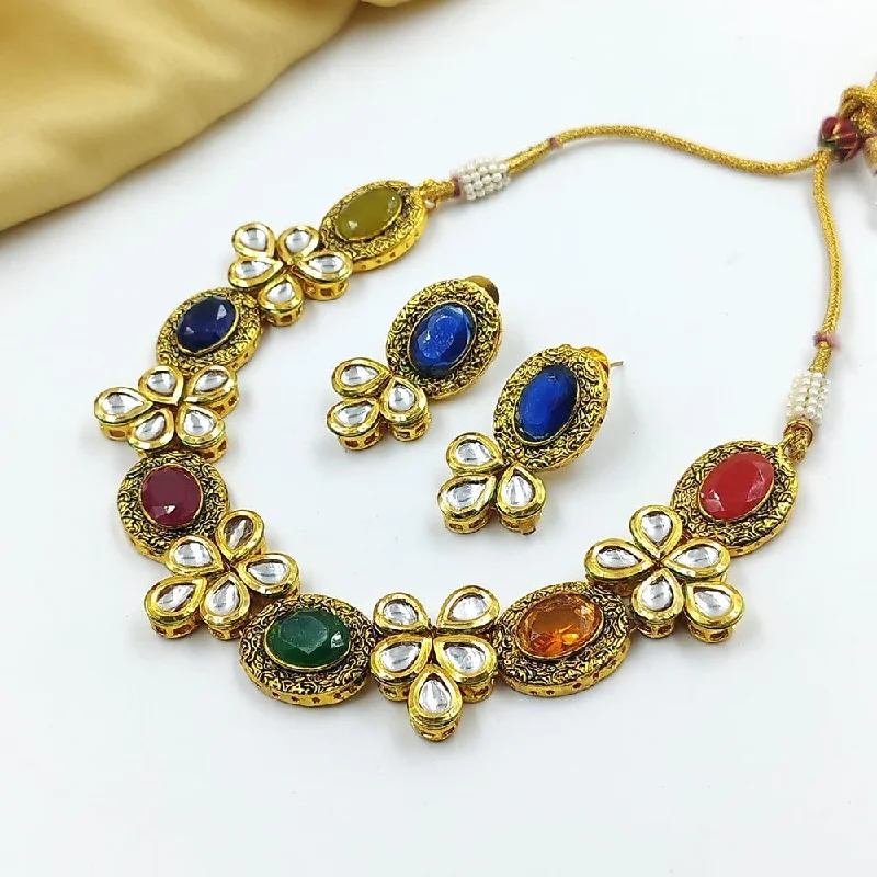 Elegant Diamond Necklaces-Akruti Collection Gold Plated Kundan Stone Necklace Set