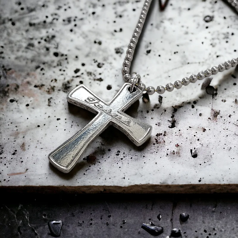 Unique Crystal Necklaces-Jesus Cross Antique Silver Metal Finish Ball Chain Necklace