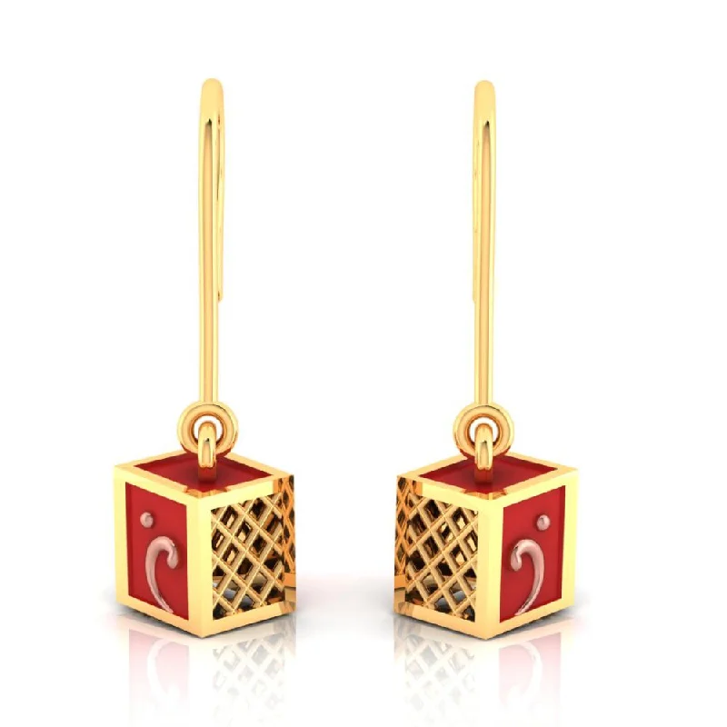 Crystal Stud Earrings-18k Cubical Gold Earrings That With A Hint Of Reddish Colour