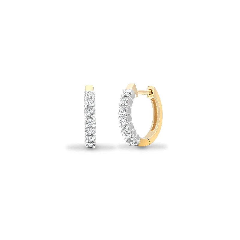 Elegant Round Earrings-DIAMOND HUGGIE HOOP EARRINGS IN 9K YELLOW GOLD