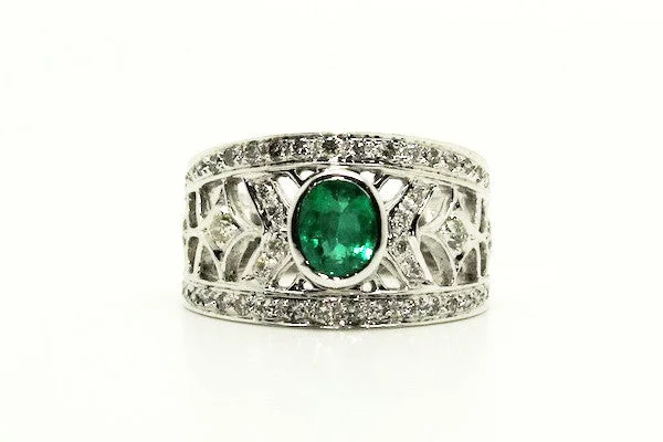 Custom Birthstone Rings-Emerald & Diamond Jali Ring AD No. 0311