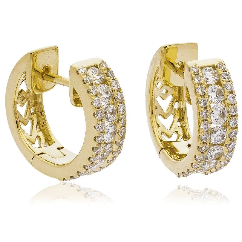 Unique Gold Earrings-DIAMOND FANCY HOOP EARRINGS IN 18K YELLOW GOLD