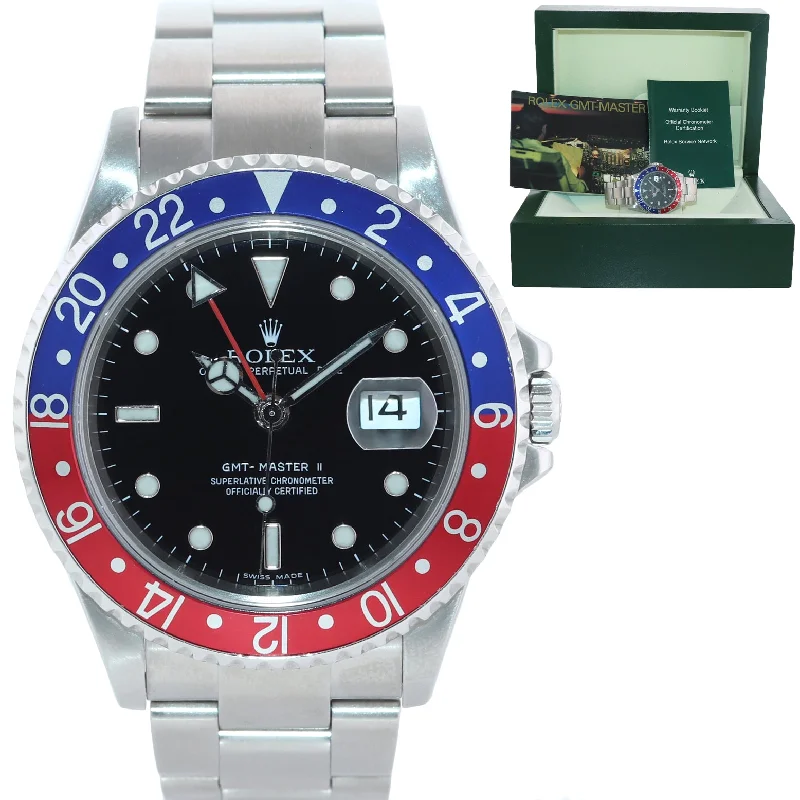 Digital Sports Watches with Step Counter-2005 Rolex GMT-Master II Pepsi Steel Blue 16710 40mm Error Stick Watch Box