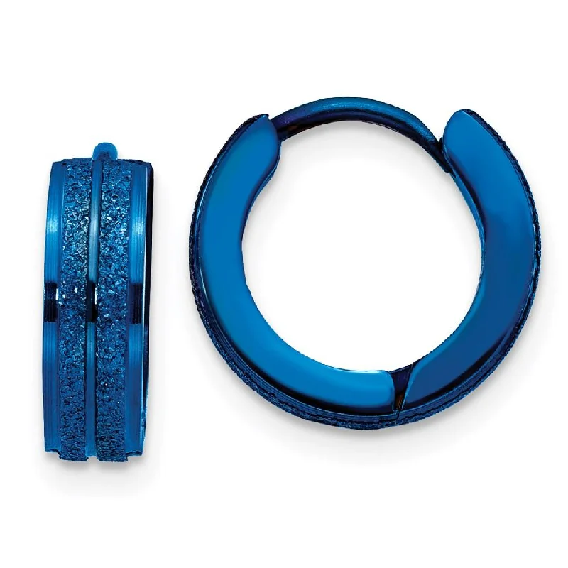 Funky Dangle Earrings-Stainless Steel Blue IP-Plated Laser cut Hinged Hoop Earrings