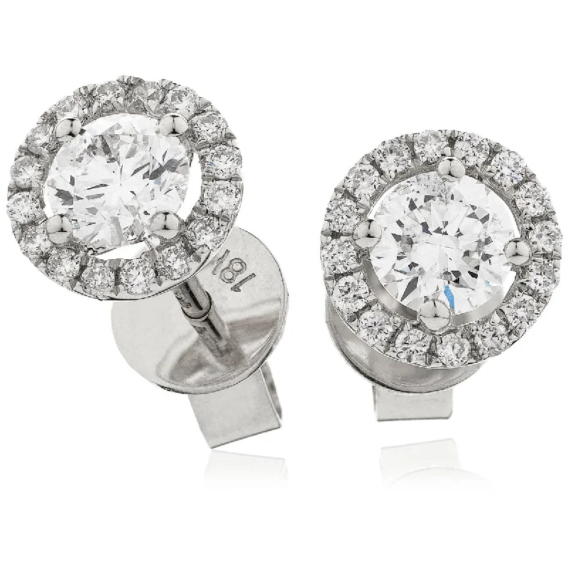 Classy Diamond Earrings-WHITE GOLD HALO DIAMOND EARRING