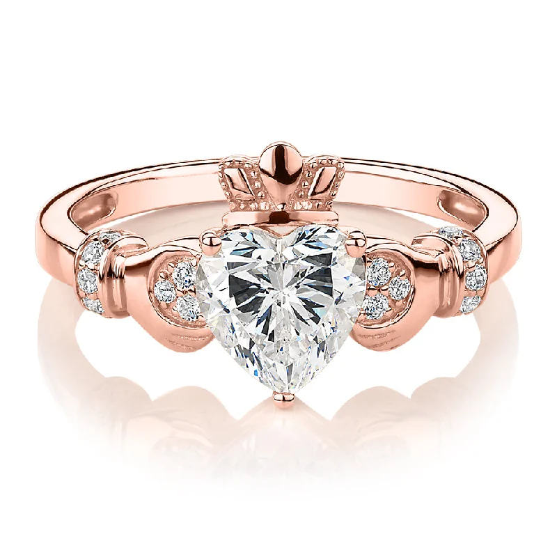 Classy Wedding Rings-Dress ring with 1.23 carats* of diamond simulants in 10 carat rose gold