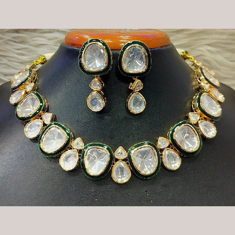 Custom Gemstone Necklaces-Jain Jewellers Gold Plated Kundan Necklace Set