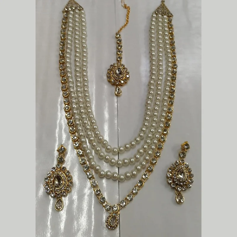 Chunky Chain Necklaces-Kumavat Jewels Gold Plated Crystal Stone & Beads Long Necklace Set