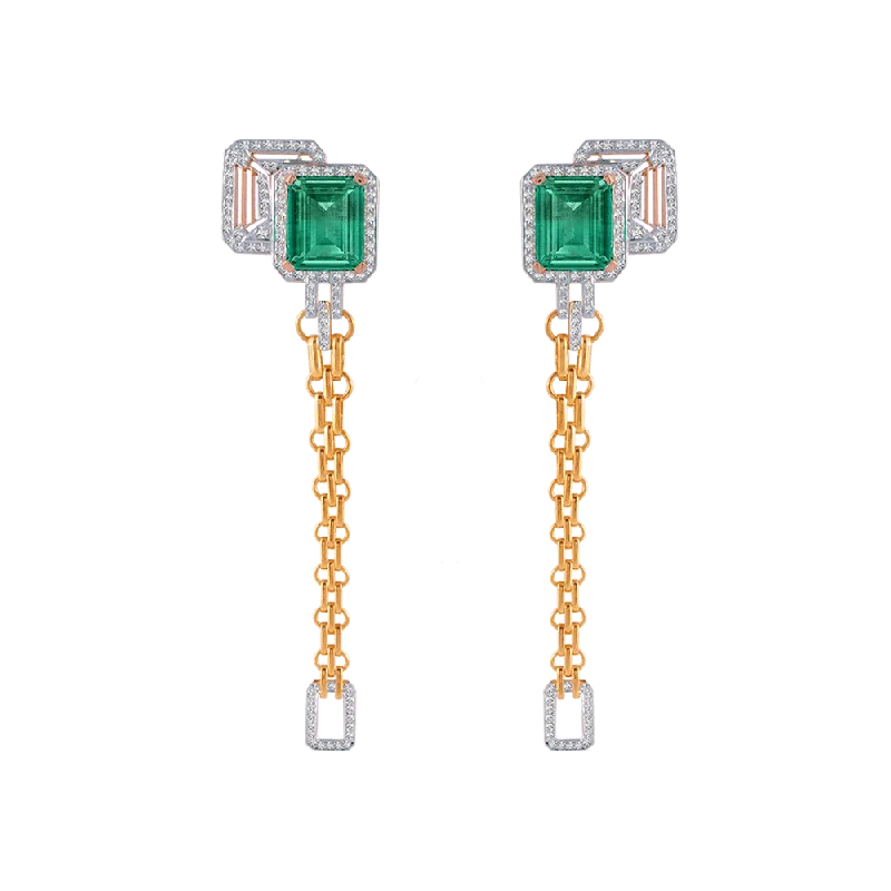 Minimalist Earrings for Everyday-18KT (750) Yellow Gold, Solitaire And Emerald Jhumki Earrings For Women