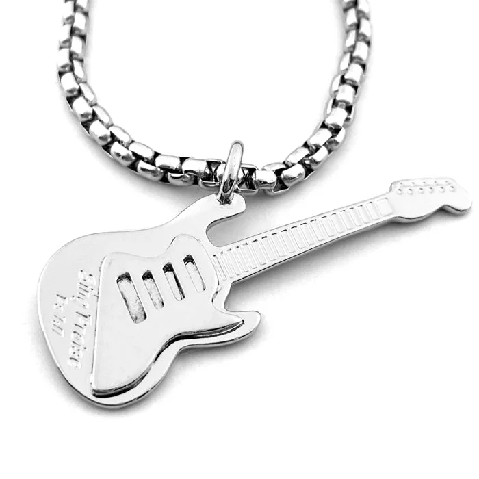 Crystal Heart Necklaces-Electric Guitar Sing Praise Rhodium Finish Heavy Chain Necklace