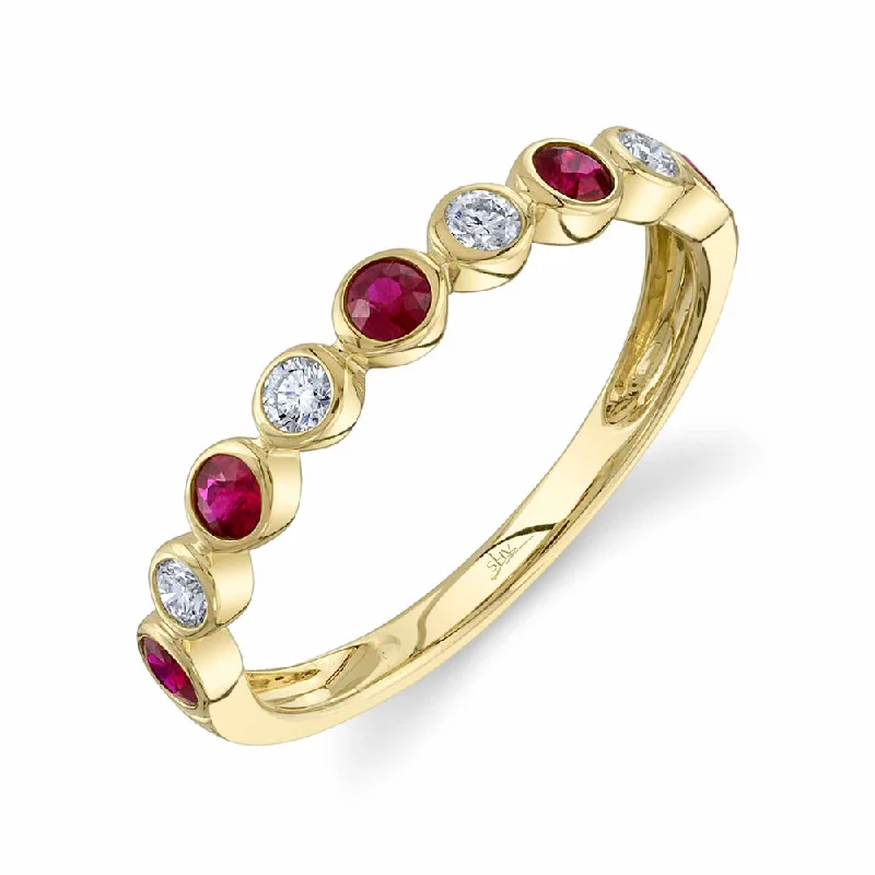 Handmade Engagement Rings-14K Yellow Gold Diamond and Ruby Bezel Band