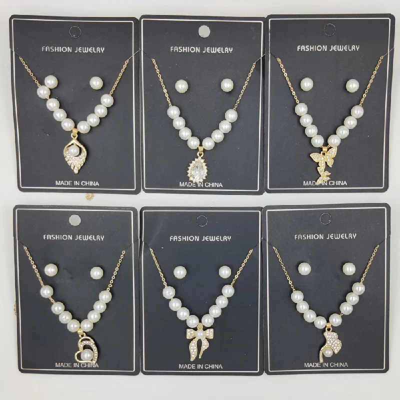 Birthstone Necklaces for Gifts-MD Art Gold Plated Pearl Necklace Set (Mix Design)